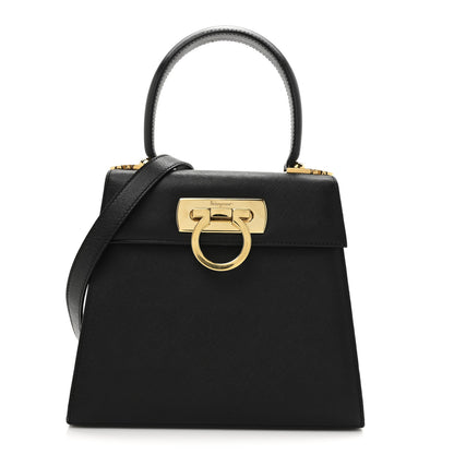Salvatore Ferragamo Hammered Calfskin Small Iconic Top Handle Bag Black 1 of 12