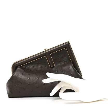 Fendi Ostrich Small Fendi First Dark Coffee 2 of 9