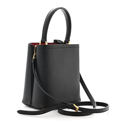 Prada Saffiano Cuir Small Panier Bucket Bag Black Fuoco 3 of 9