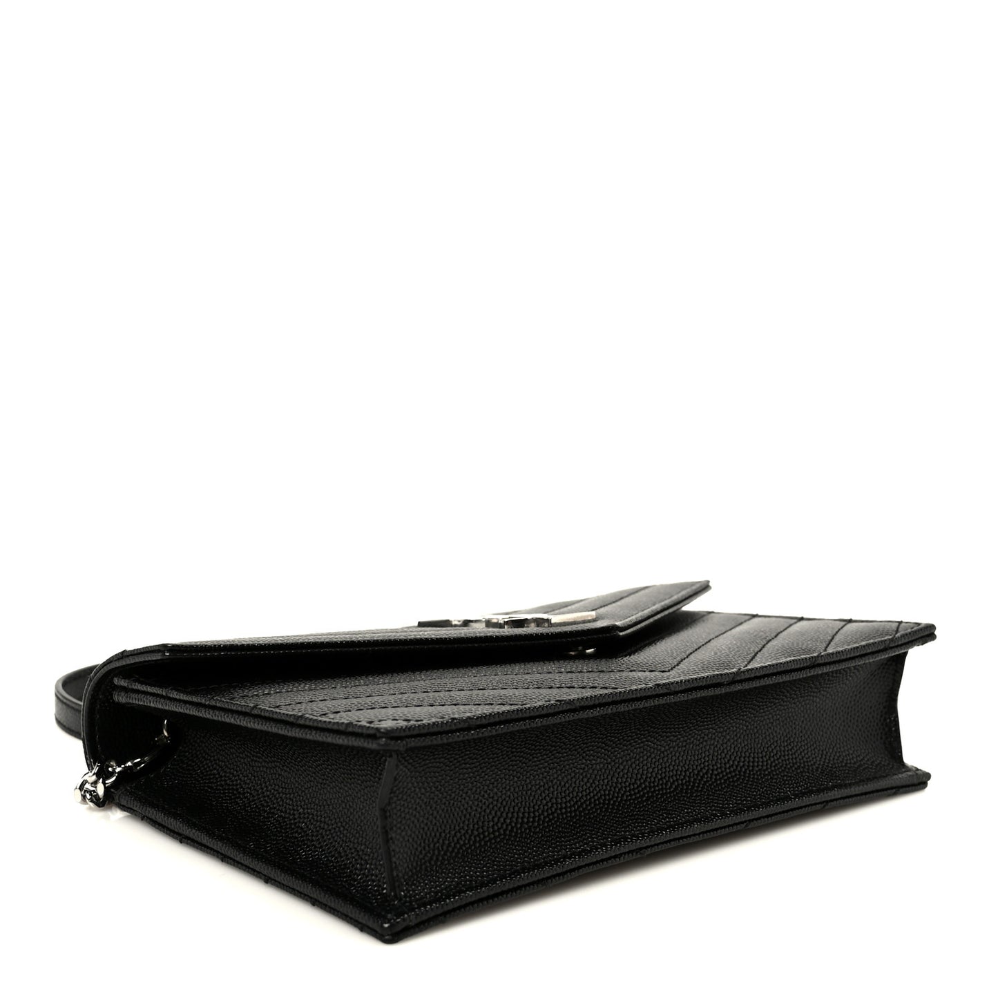 Grain De Poudre Matelasse Chevron Monogram Envelope Chain Wallet Black