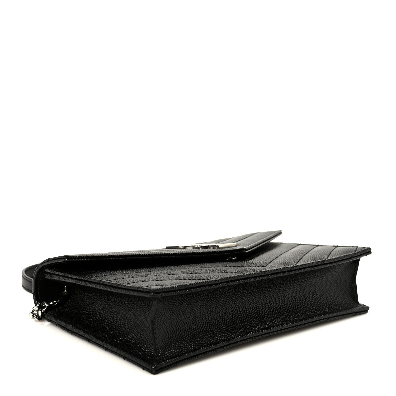 Saint Laurent Grain De Poudre Matelasse Chevron Monogram Envelope Chain Wallet Black 4 of 10
