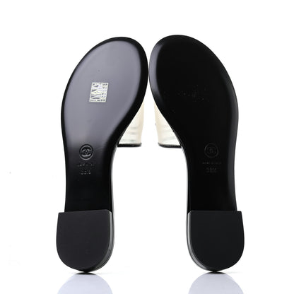 Chanel Mesh Patent Calfskin CC Sandal Mule 38.5 White Black 6 of 10