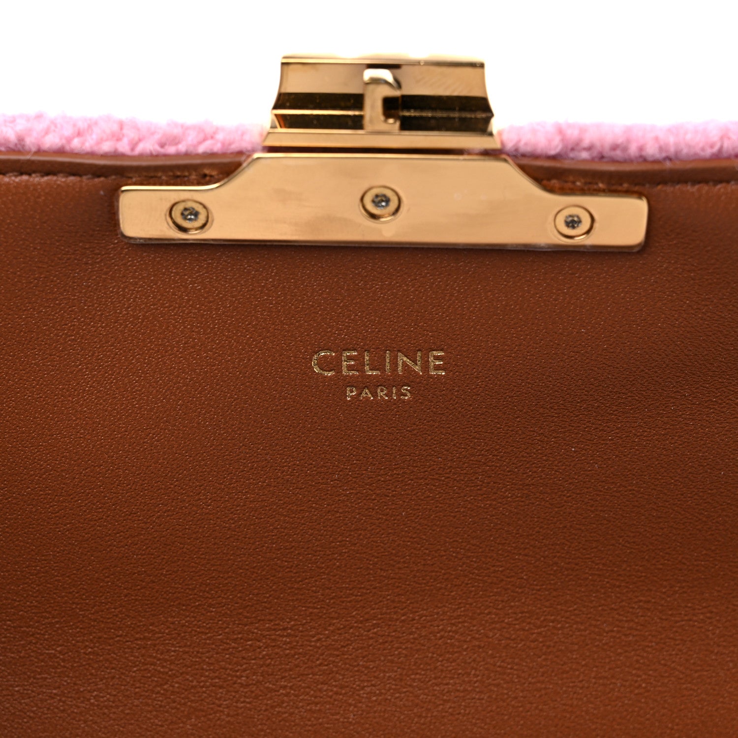 Celine Tweed Triomphe Chain Shoulder Bag Pink 6 of 11