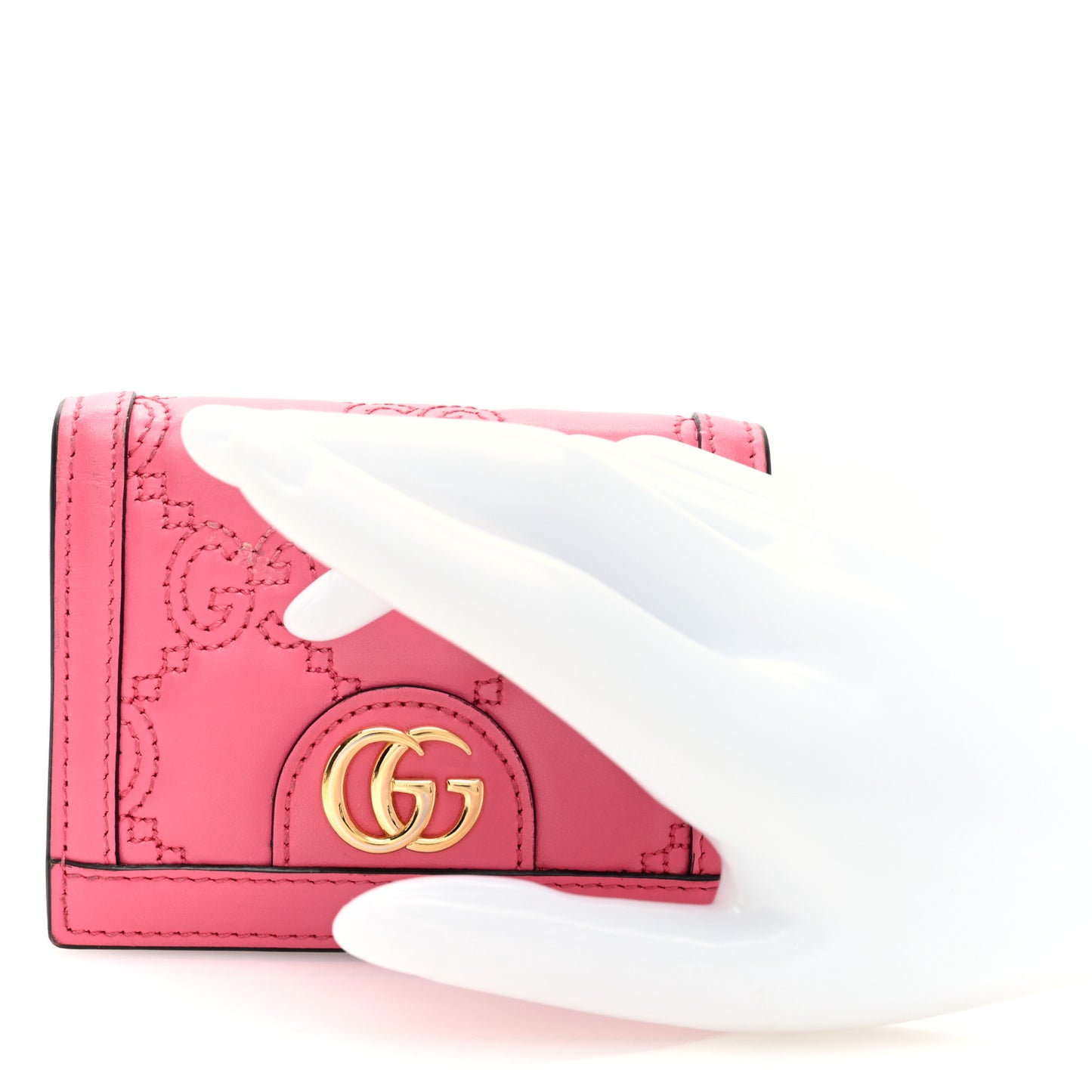 Calfskin GG Matelasse Card Case Wallet Rhodamine Pink