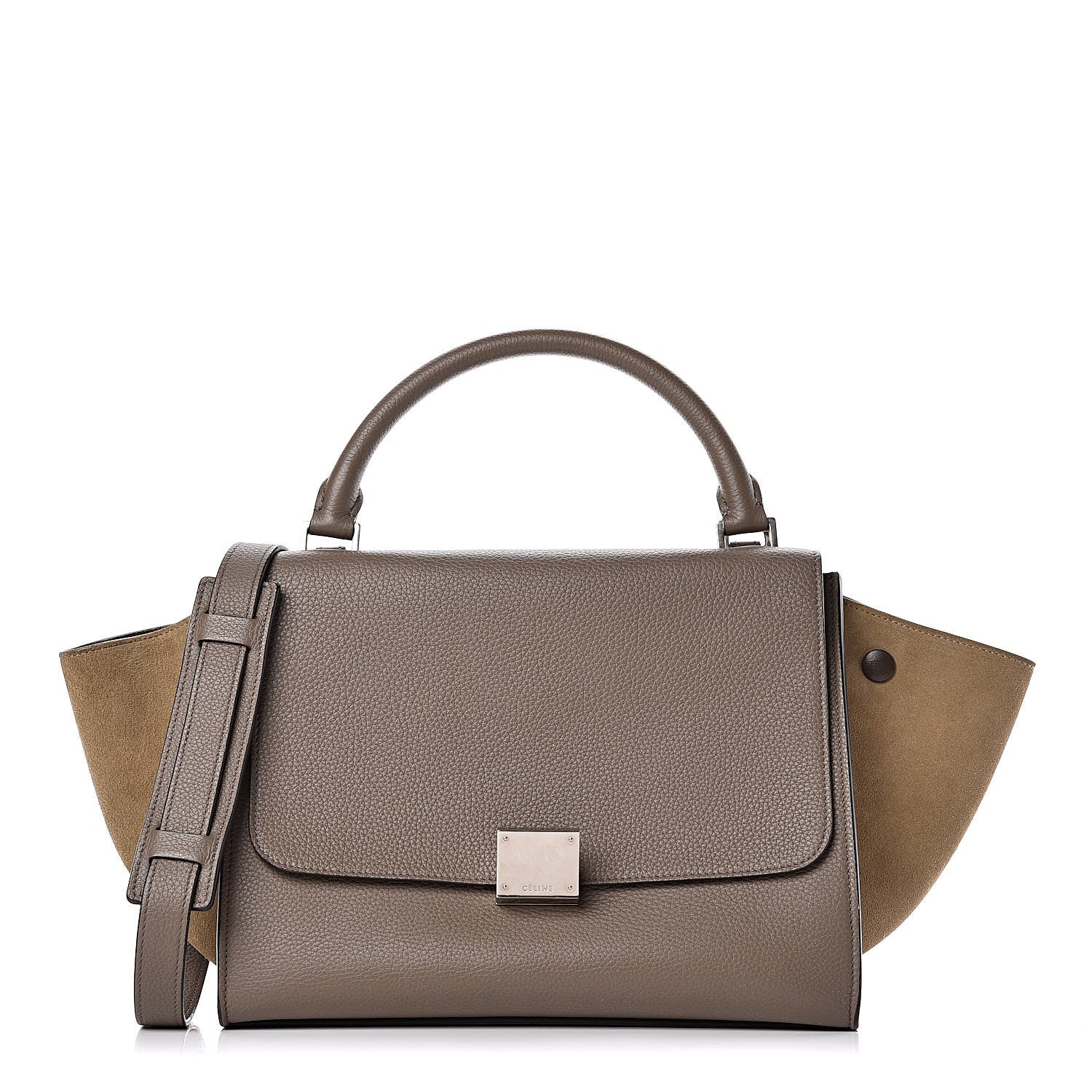 Celine Drummed Calfskin Suede Small Trapeze Souris 1 of 11