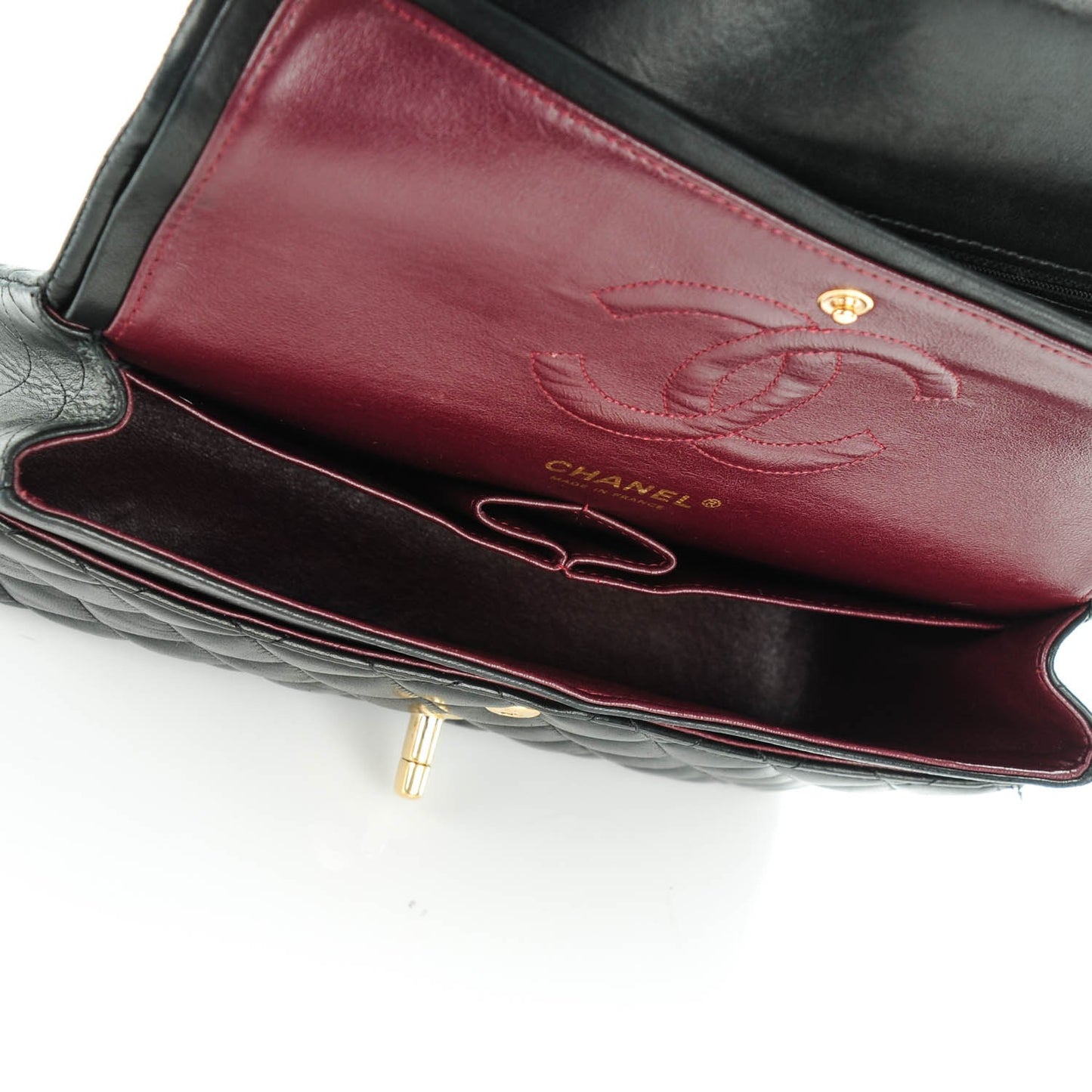 Lambskin Quilted Medium Double Flap Black