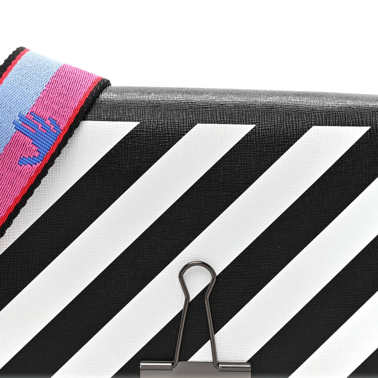 Off-White Saffiano Striped Mini Diag Binder Clip Bag Black White Indus 8 of 11