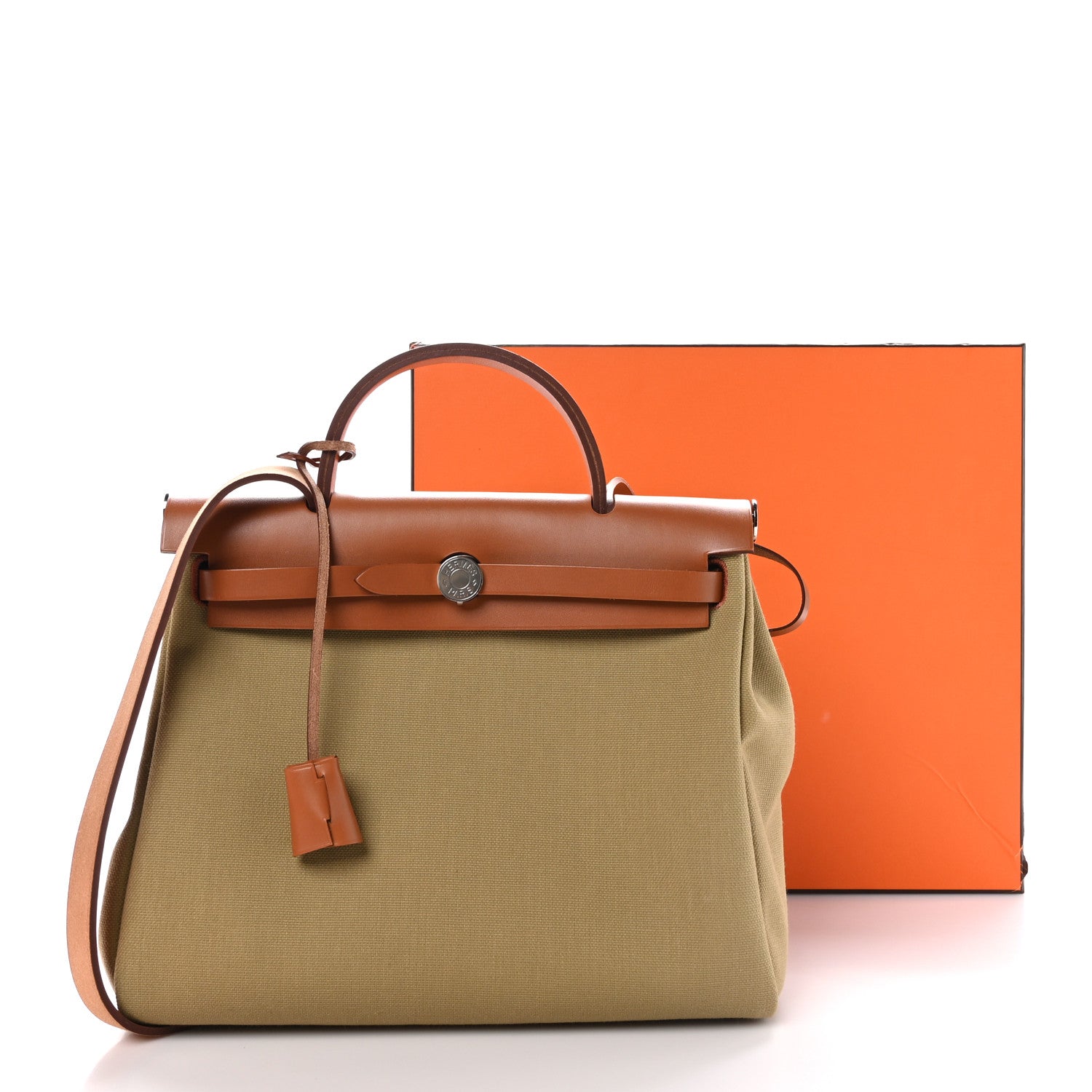 Hermes Military Toile Vache Hunter Herbag Zip Retourne 31 PM Poussiere Fauve 12 of 12