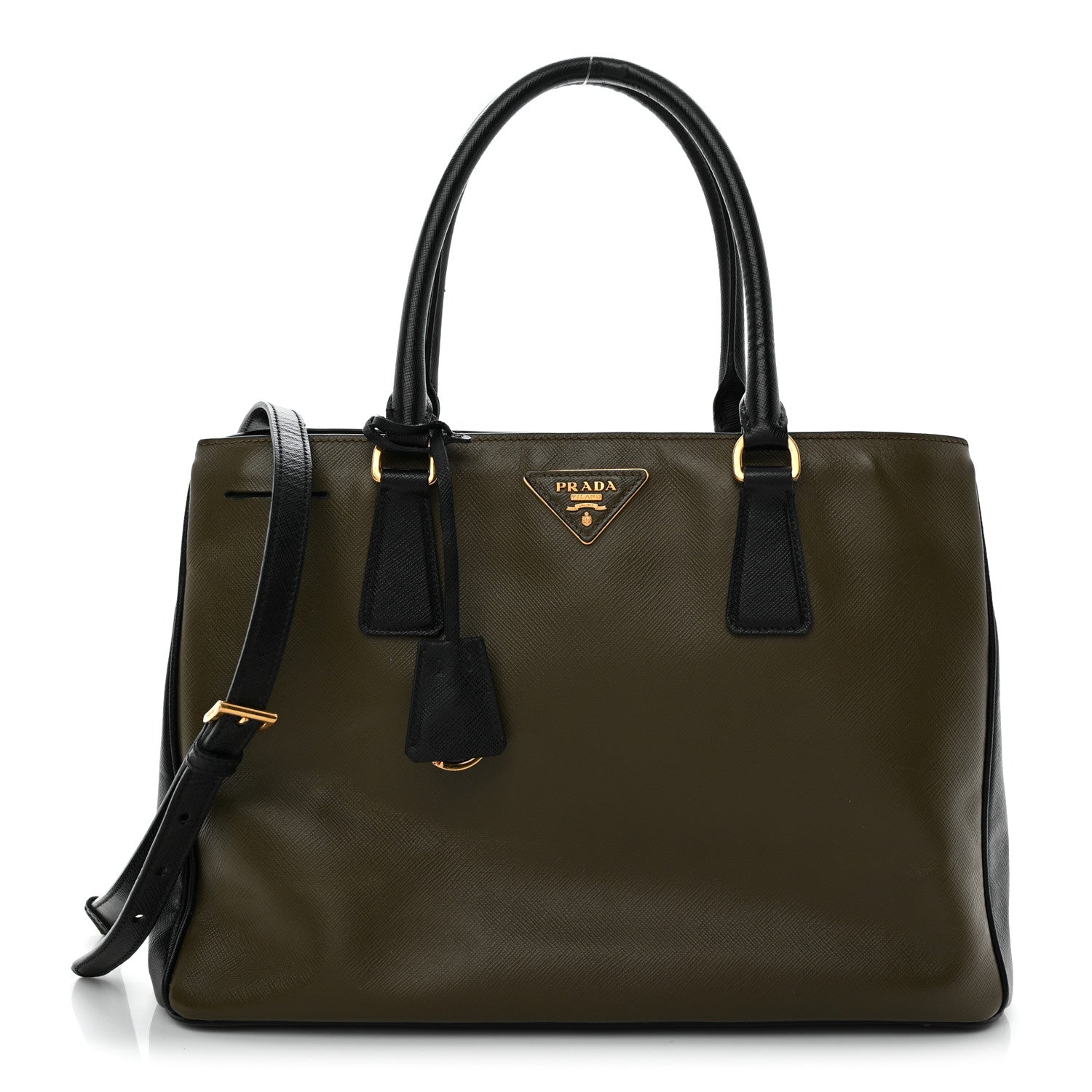 Prada Saffiano Lux Bi-Color Medium Tote Militare Black 1 of 12