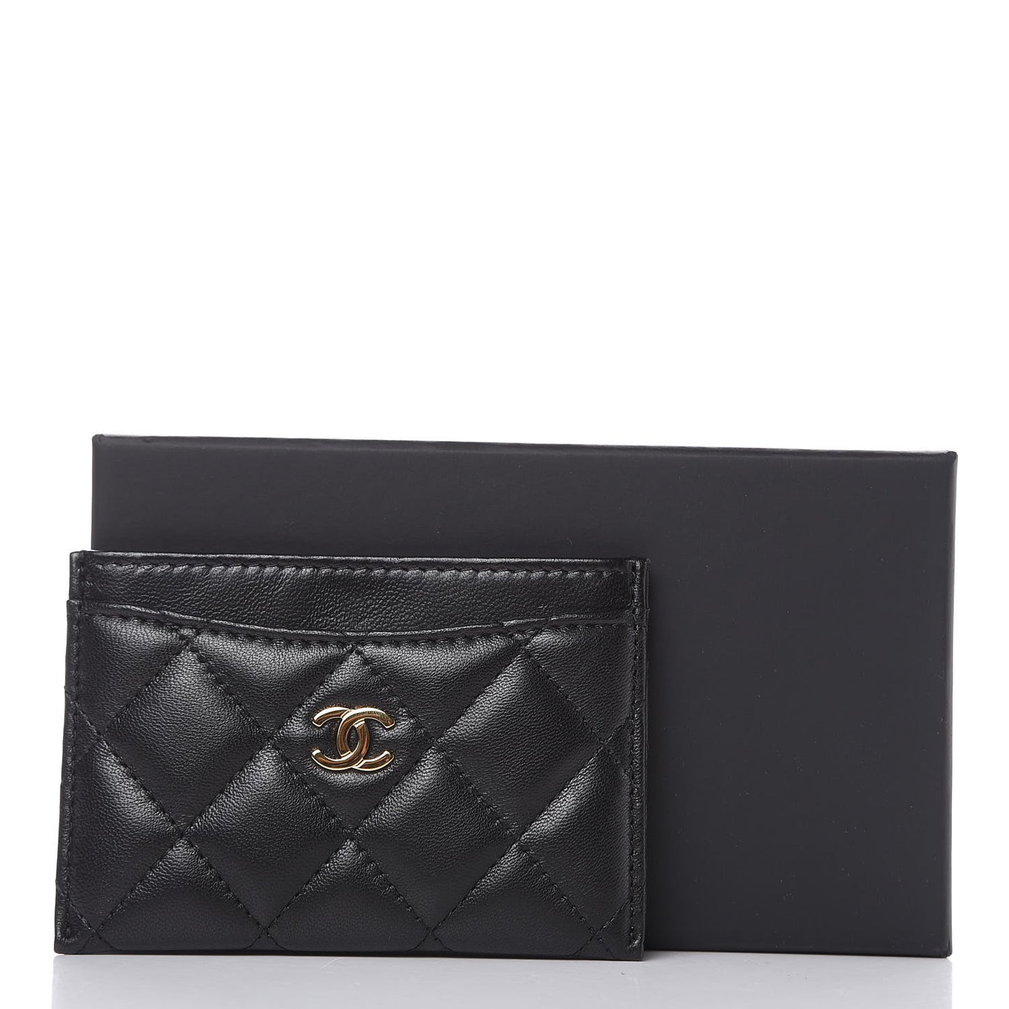 Lambskin Quilted Card Holder Black