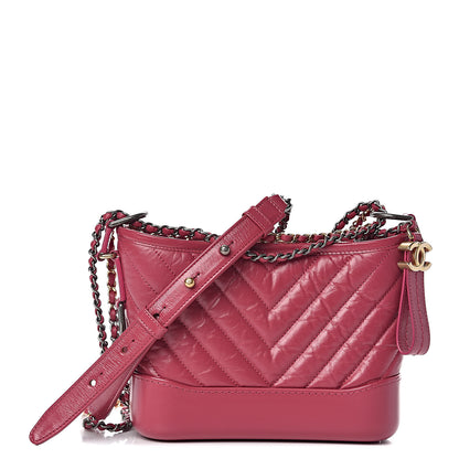 Chanel Aged Calfskin Chevron Quilted Small Gabrielle Hobo Dark Pink 1 of 10