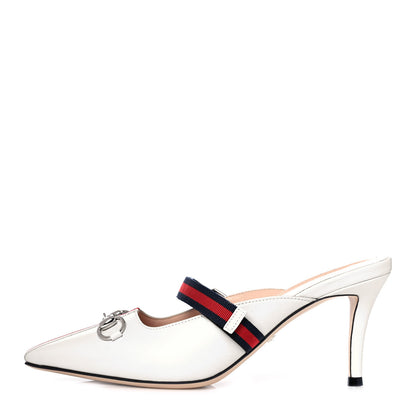 Gucci Malaga Kid Sylvie Web Cross Strap Mid-Heel Slides 36 Vintage White 1 of 8
