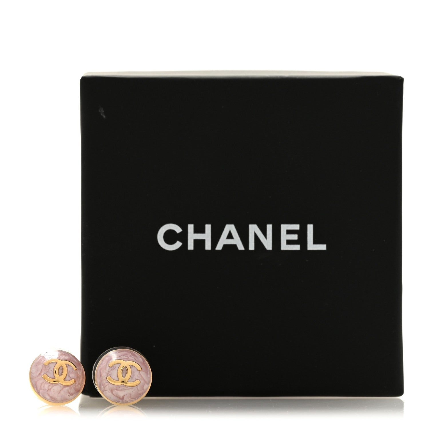 Chanel Metal Enamel CC Round Earrings Gold Pink 5 of 5