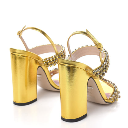 Gucci Nappa Silk Crystal Bertie High Heel Sandals 36.5 Gold 4 of 8