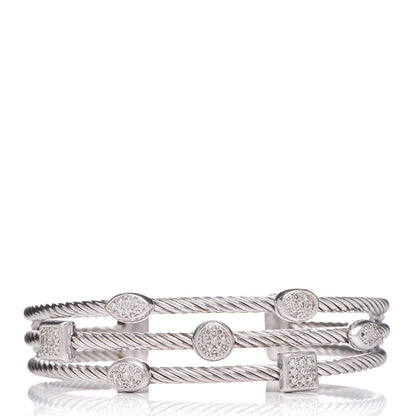 David Yurman Sterling Silver Diamond Three Row Confetti Cuff Bracelet 1 of 5