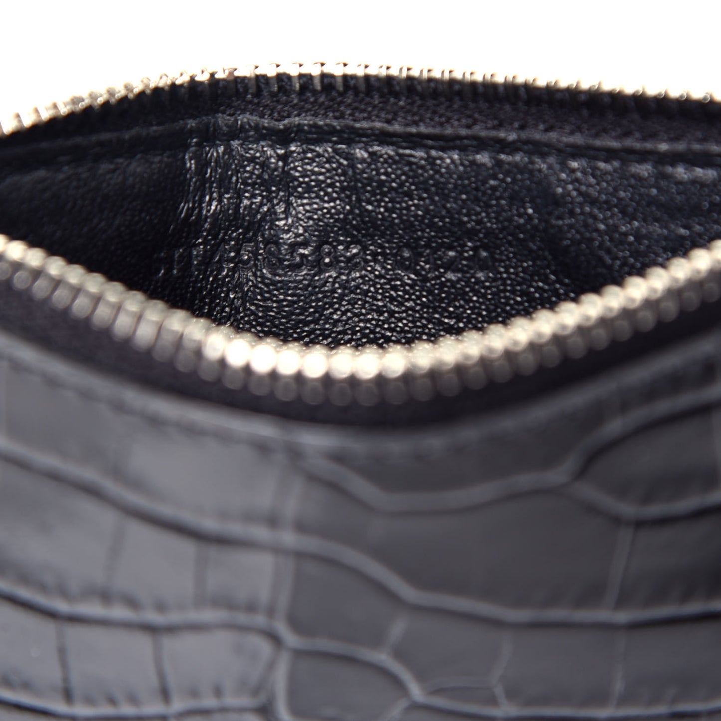 Calfskin Crocodile Embossed 5 Fragments Zip Pouch Card Holder Black