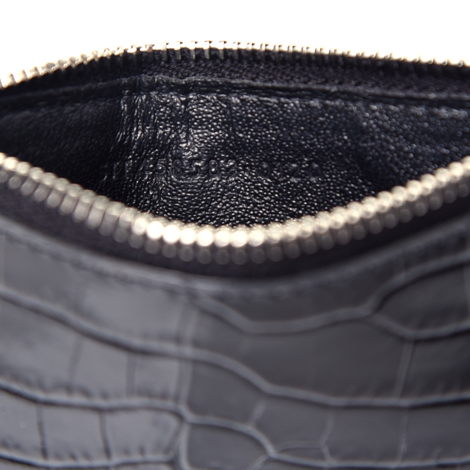 Saint Laurent Calfskin Crocodile Embossed 5 Fragments Zip Pouch Card Holder Black 7 of 7