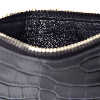 Saint Laurent Calfskin Crocodile Embossed 5 Fragments Zip Pouch Card Holder Black 7 of 7