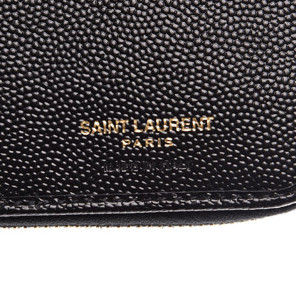 Saint Laurent Grain De Poudre Matelasse Chevron Monogram Compact Zip Around Wallet Black 6 of 8