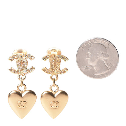 Chanel Crystal Heart CC Drop Clip On Earrings Gold 2 of 7