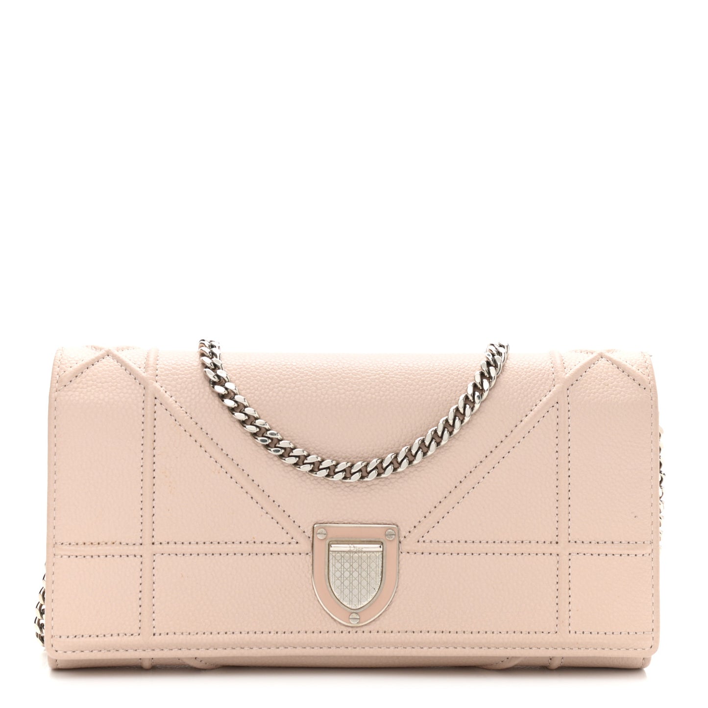 Grained Calfskin Diorama Wallet on Chain Pouch Rose Poudre