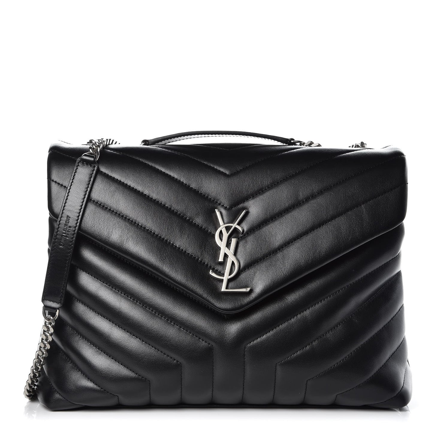 Calfskin Y Quilted Monogram Medium Loulou Chain Satchel Black