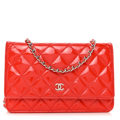 Chanel Patent Quilted Wallet On Chain WOC Red 1 of 10