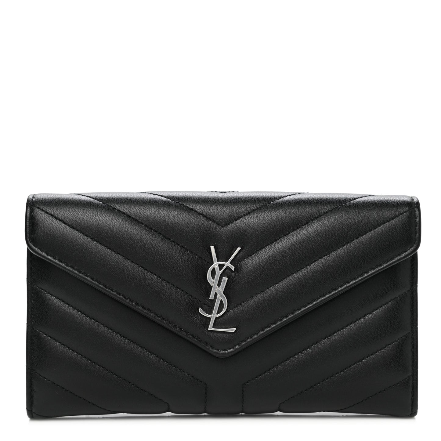 Lambskin Y Quilted Monogram Large Loulou Flap Wallet Black