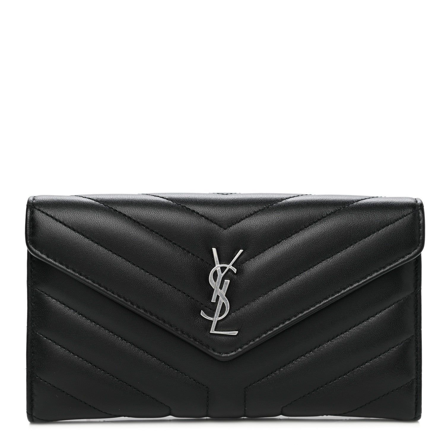 Saint Laurent Lambskin Y Quilted Monogram Large Loulou Flap Wallet Black 1 of 8
