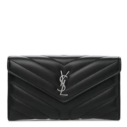 Saint Laurent Lambskin Y Quilted Monogram Large Loulou Flap Wallet Black 1 of 8