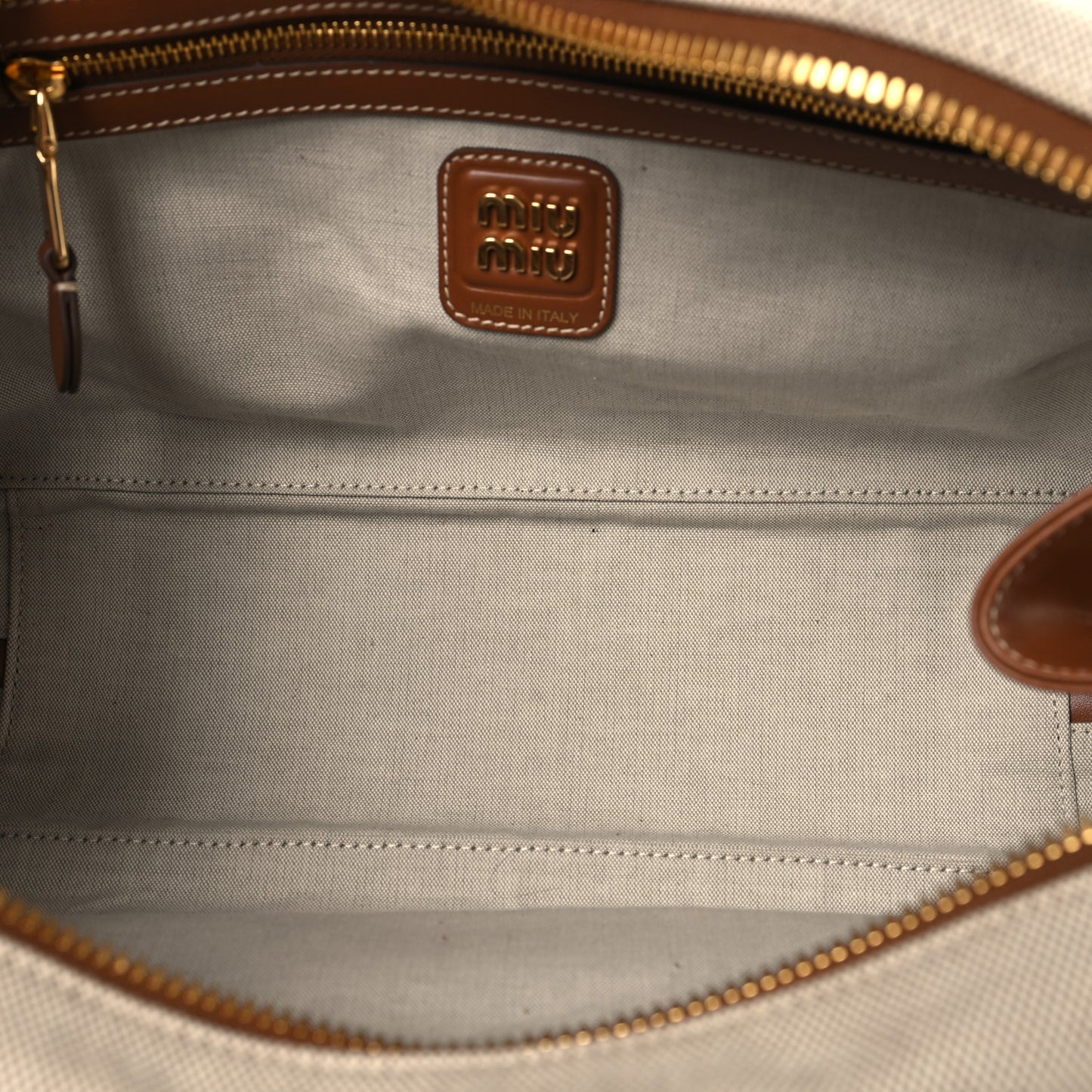 Canvas Calfskin Large Beau Top Handle Bag Naturale Brandy