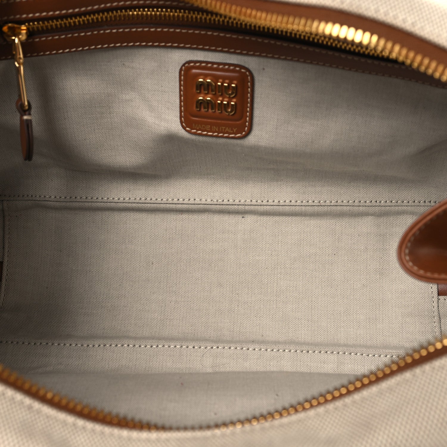 Miu Miu Canvas Calfskin Large Beau Top Handle Bag Naturale Brandy 5 of 9