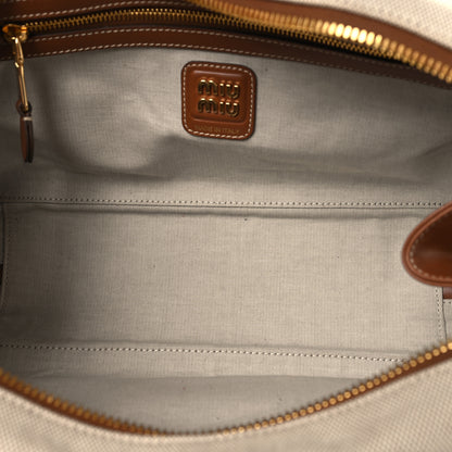 Miu Miu Canvas Calfskin Large Beau Top Handle Bag Naturale Brandy 5 of 9