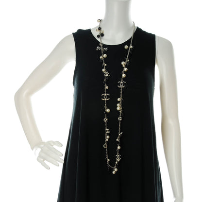 Chanel Pearl Beaded Gingham CC Long Necklace Black 2 of 7