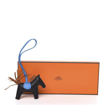 Hermes Milo Lambskin Grigri Rodeo Horse Bag Charm PM Black Gold Bleu Zanzibar 5 of 5
