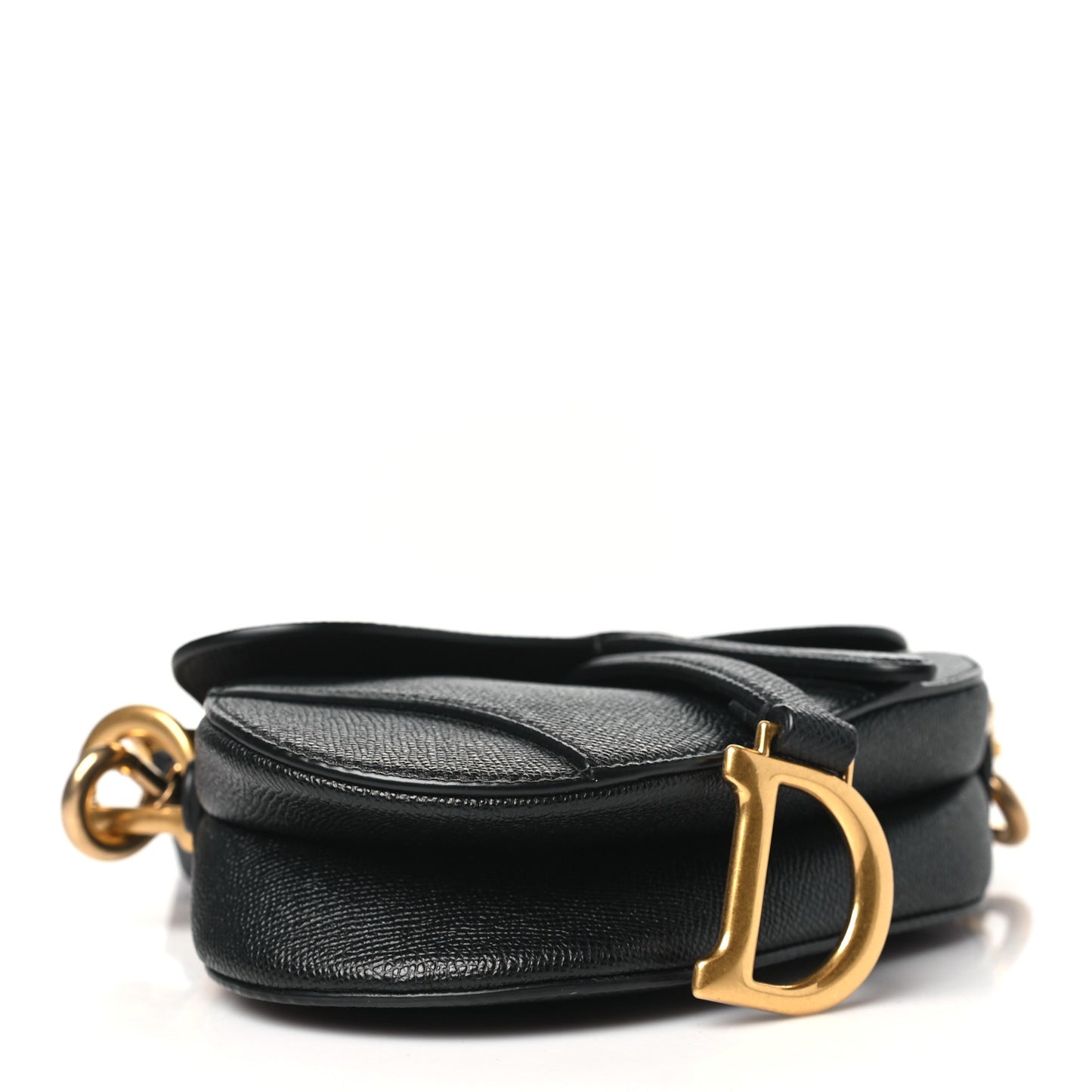 Grained Calfskin Mini Saddle Bag With Strap Black