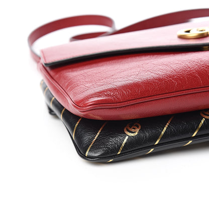 Gucci Calfskin Diagonal GG Medium Thiara Double Envelope Shoulder Bag Black Red 9 of 11