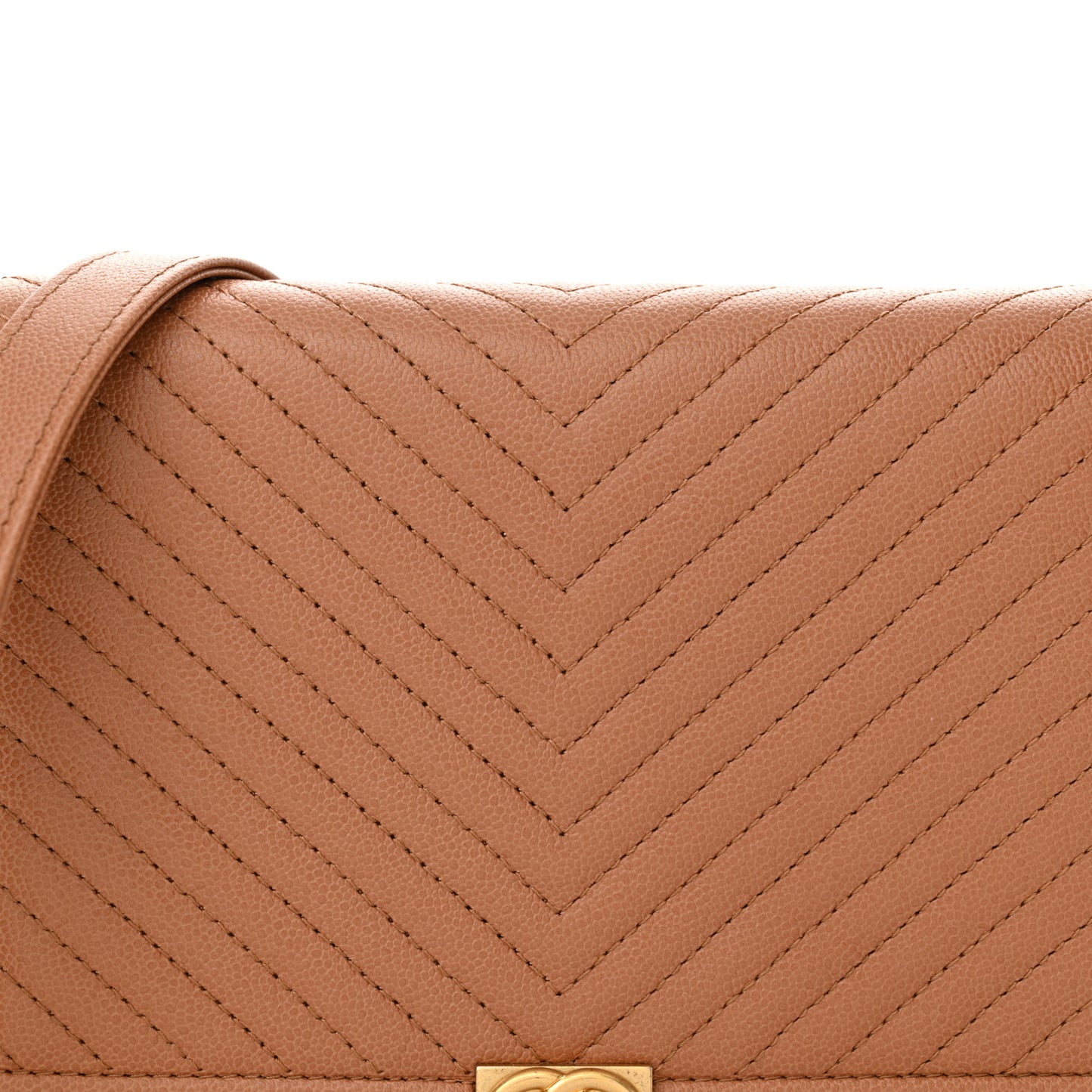 Caviar Chevron Quilted Boy Wallet On Chain WOC Dark Beige