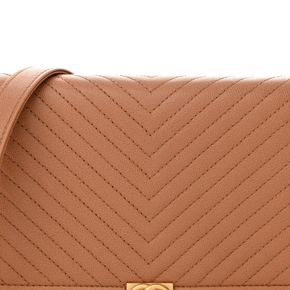 Chanel Caviar Chevron Quilted Boy Wallet On Chain WOC Dark Beige 9 of 12