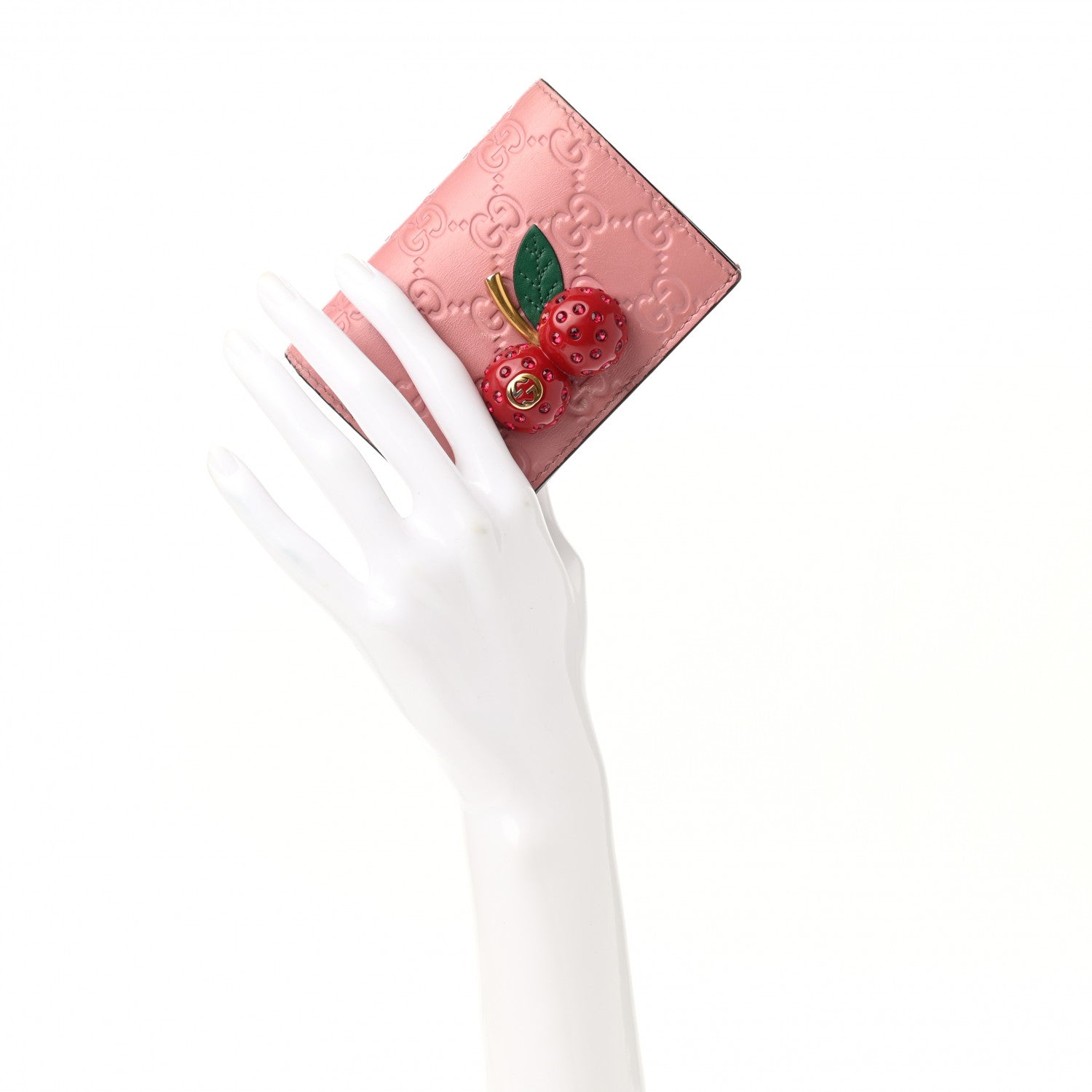 Gucci Guccissima Cherries Card Case Wallet Pink 2 of 8