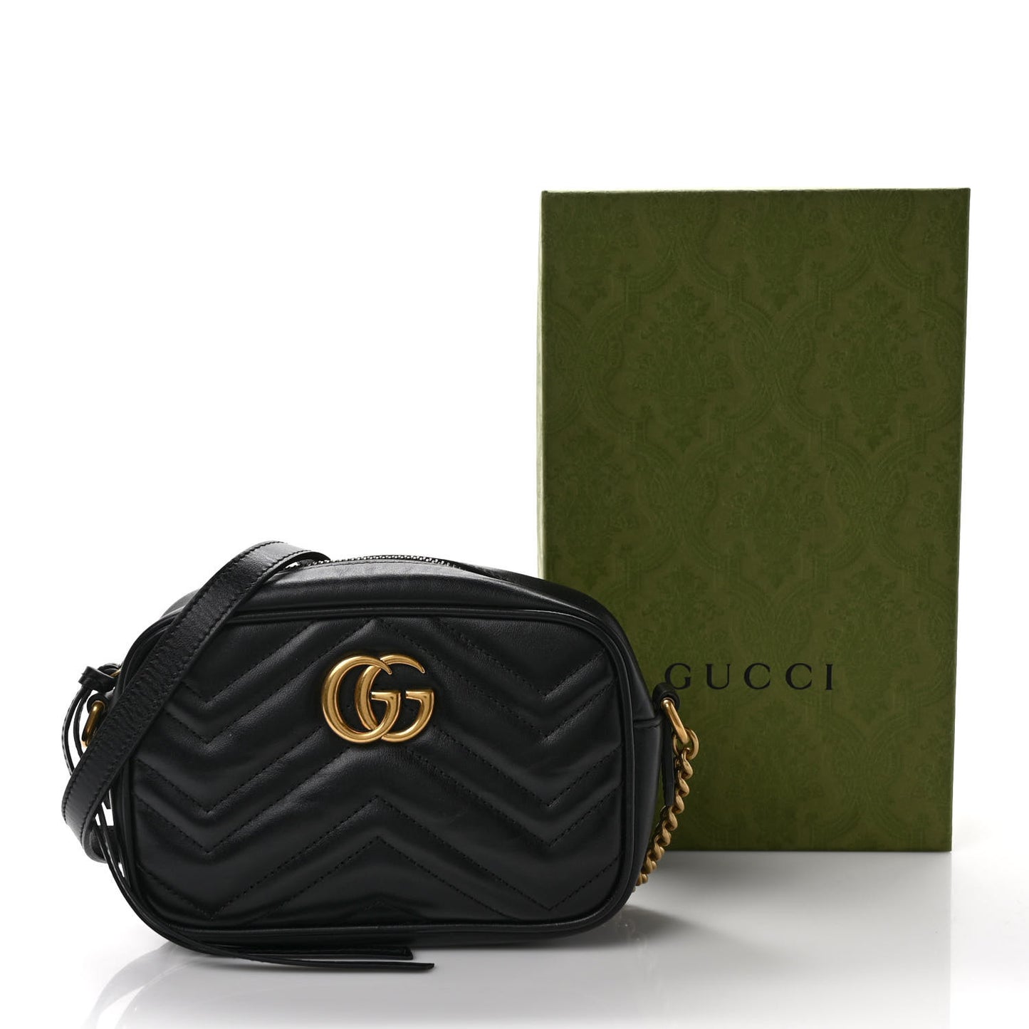 Calfskin Matelasse Mini GG Marmont Chain Shoulder Bag Black