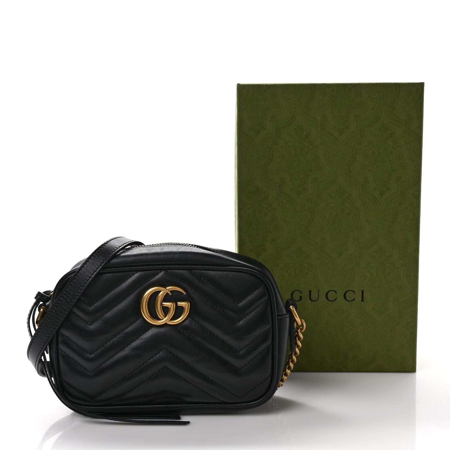 Gucci Calfskin Matelasse Mini GG Marmont Chain Shoulder Bag Black 9 of 9