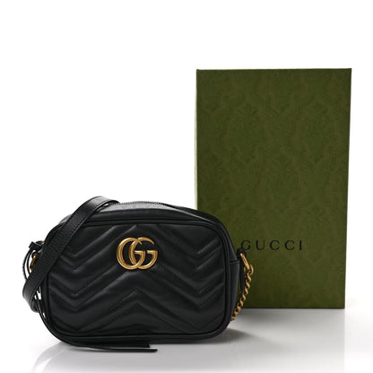 Gucci Calfskin Matelasse Mini GG Marmont Chain Shoulder Bag Black 9 of 9