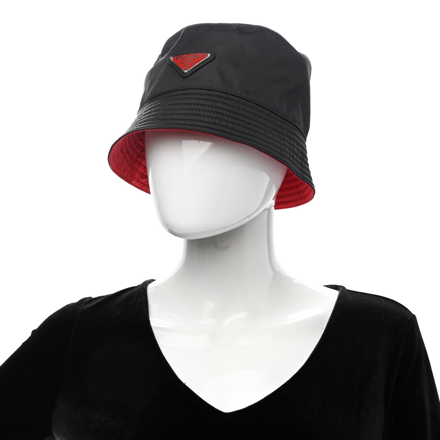 Prada Nylon Bucket Hat S Black Rosso 2 of 9