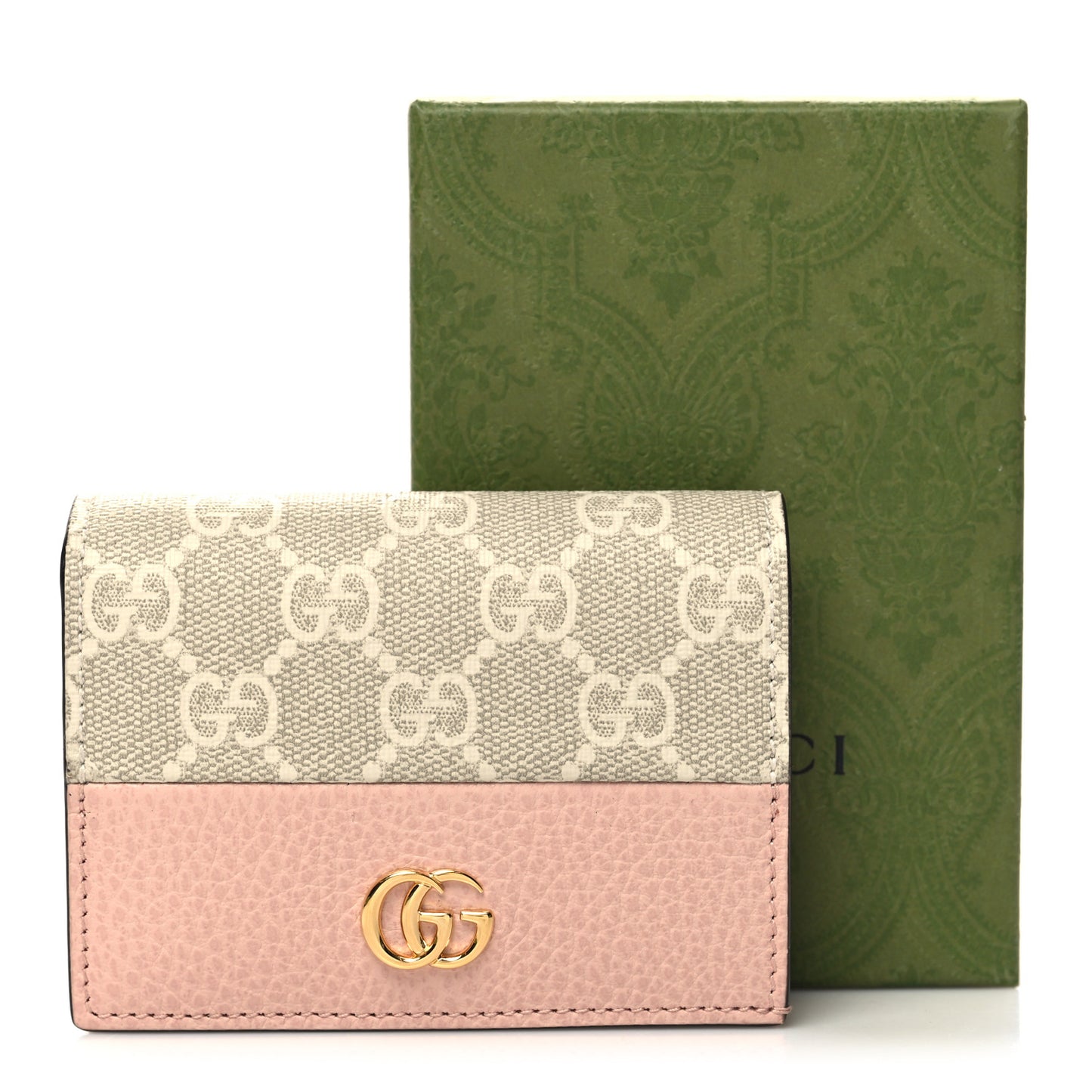 Dollar Calfskin GG Supreme Monogram GG Marmont Card Case Perfect Pink Beige Mystic White