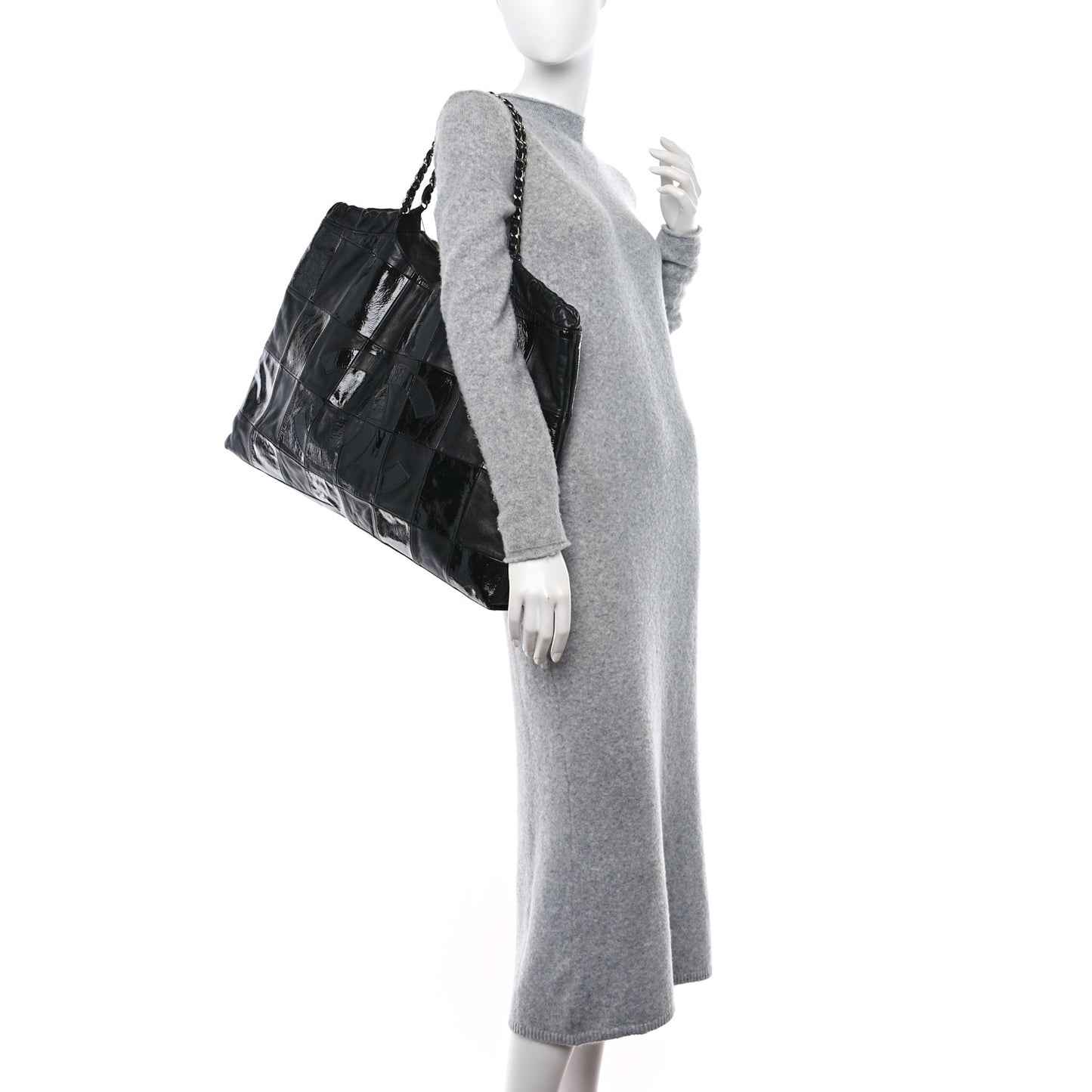 Patent Patchwork Large Brooklyn Tote Black