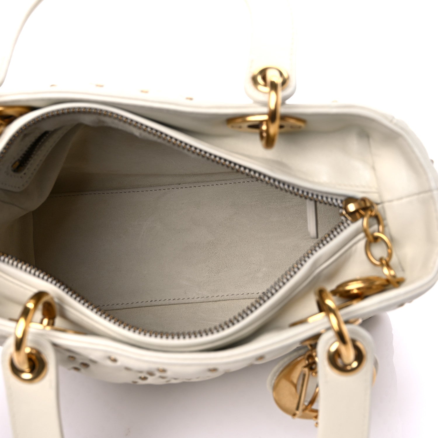 Christian Dior Calfskin Cannage Studded Medium Supple Lady Dior White 5 of 15