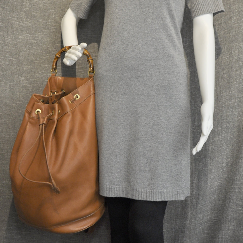 Leather XL Bamboo Drawstring Sling Backpack