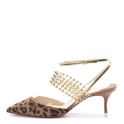 Christian Louboutin Veau Velours PVC Specchio Nappa Leopard Print Levita 55 Pumps 37.5 Caramel 1 of 8