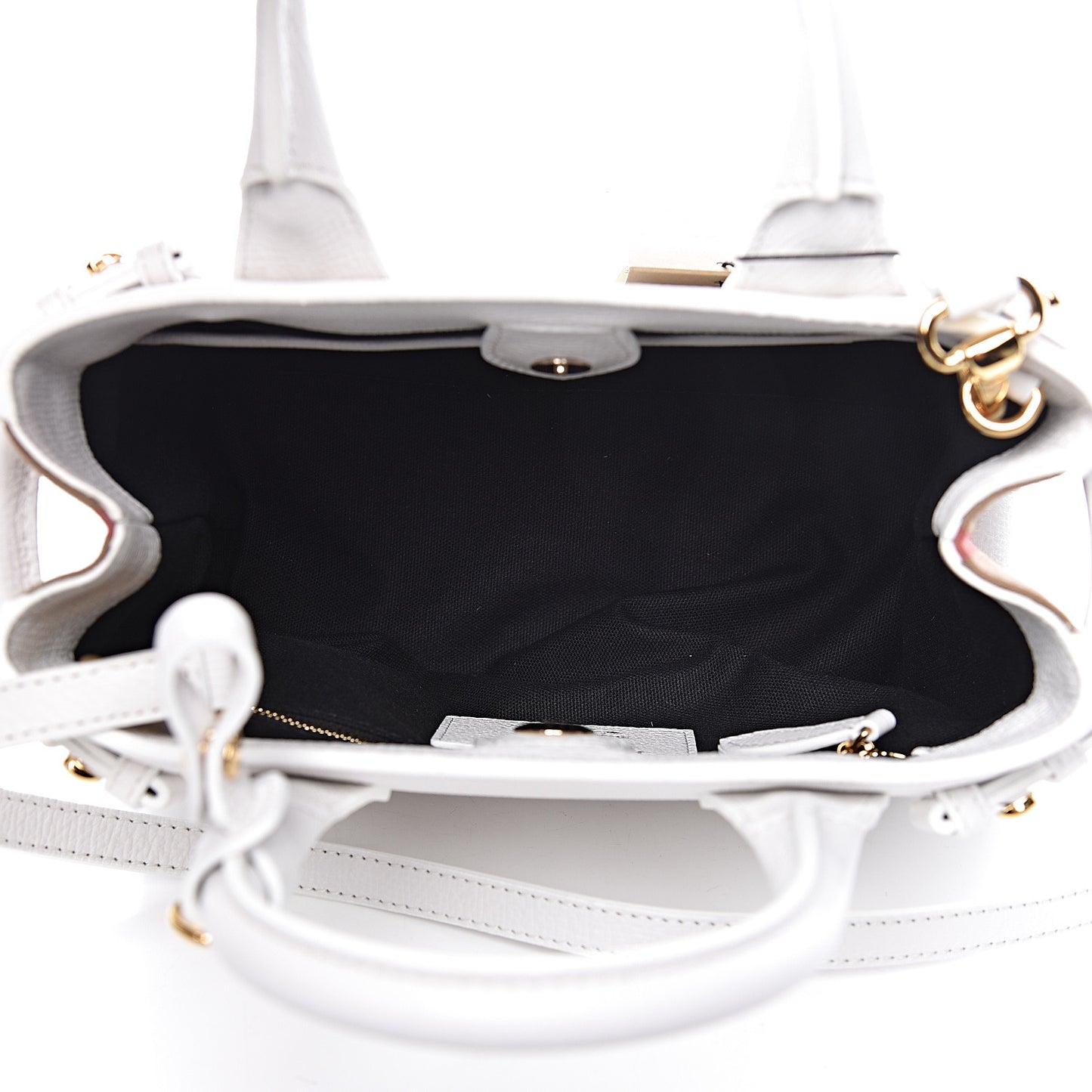 Grainy Calfskin House Check Small Banner Tote Chalk White